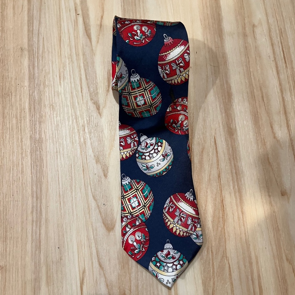Vintage Lands' End Silk Christmas Ornament Tie